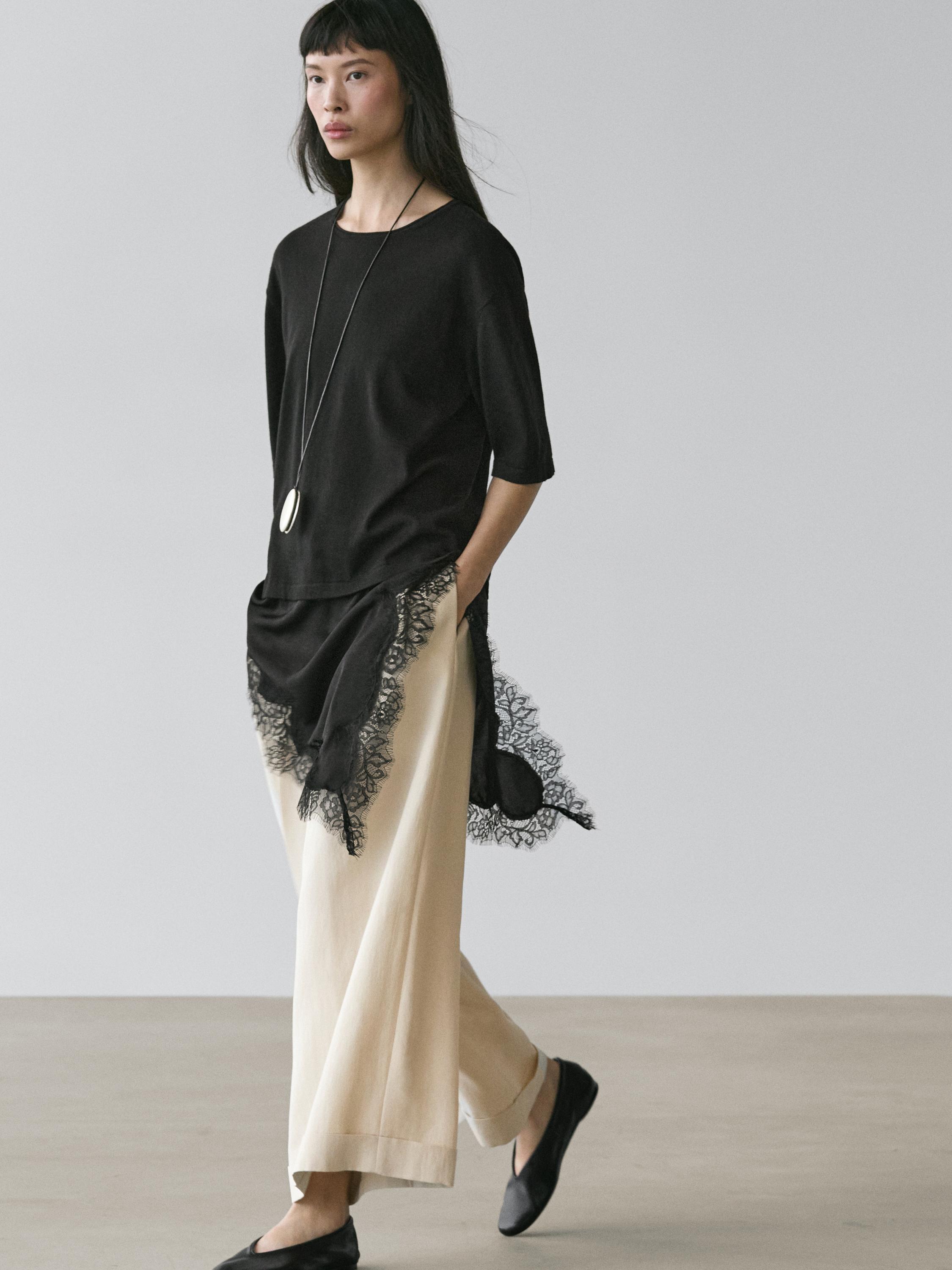 Sweater with contrast lace detail